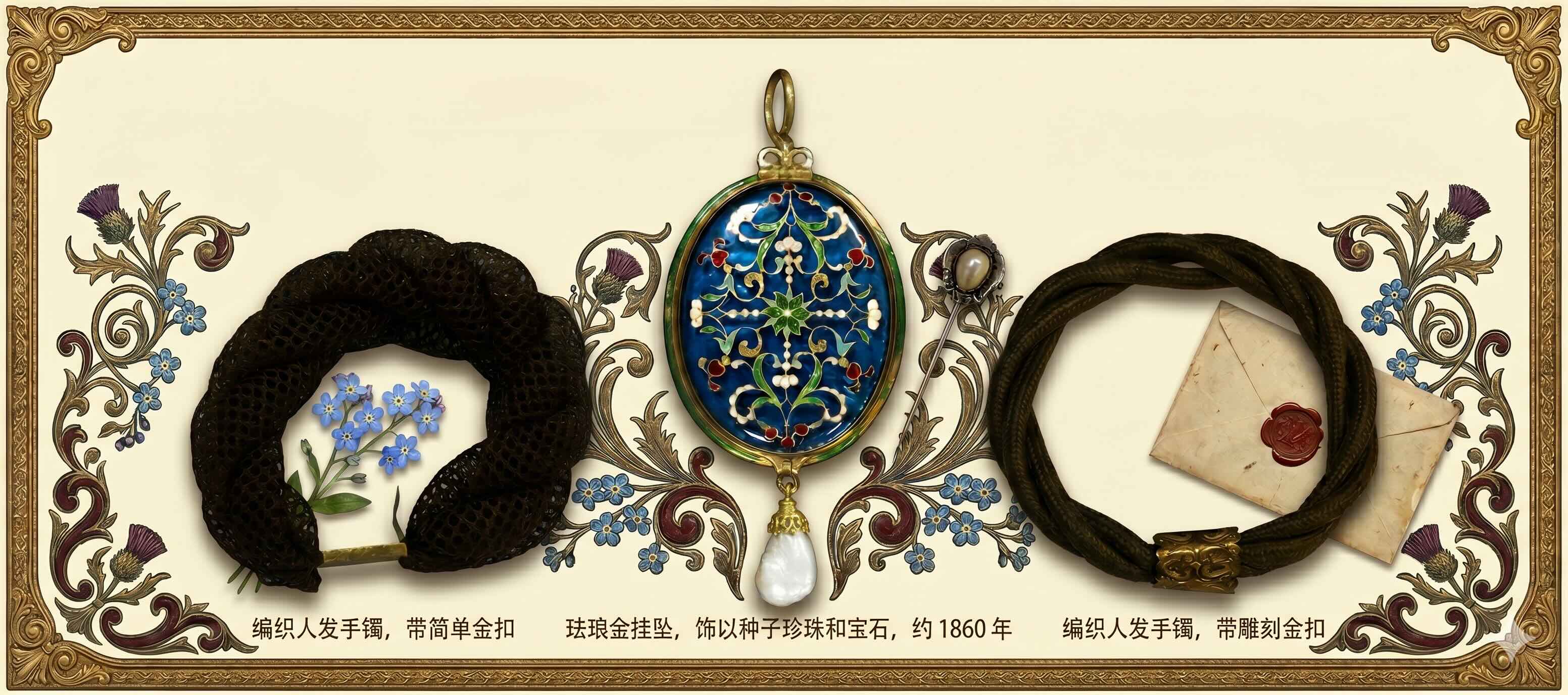 维多利亚时期的发丝珠宝与相片盒