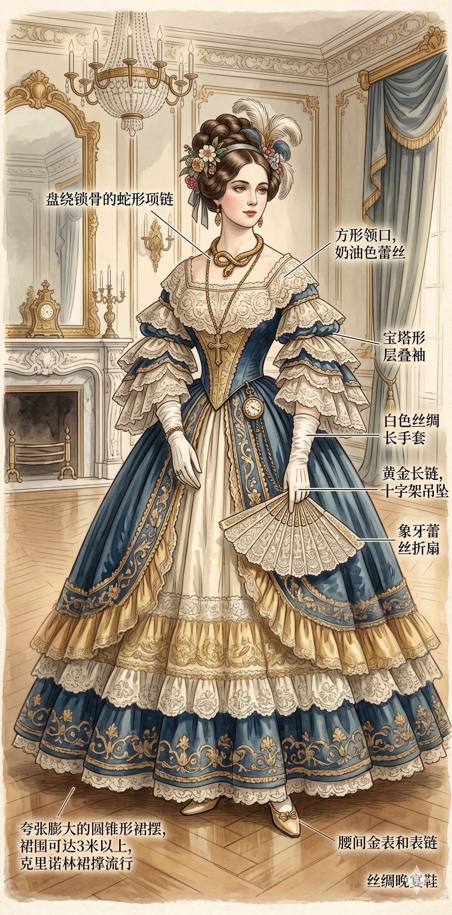 浪漫主义时期晚宴裙装示范