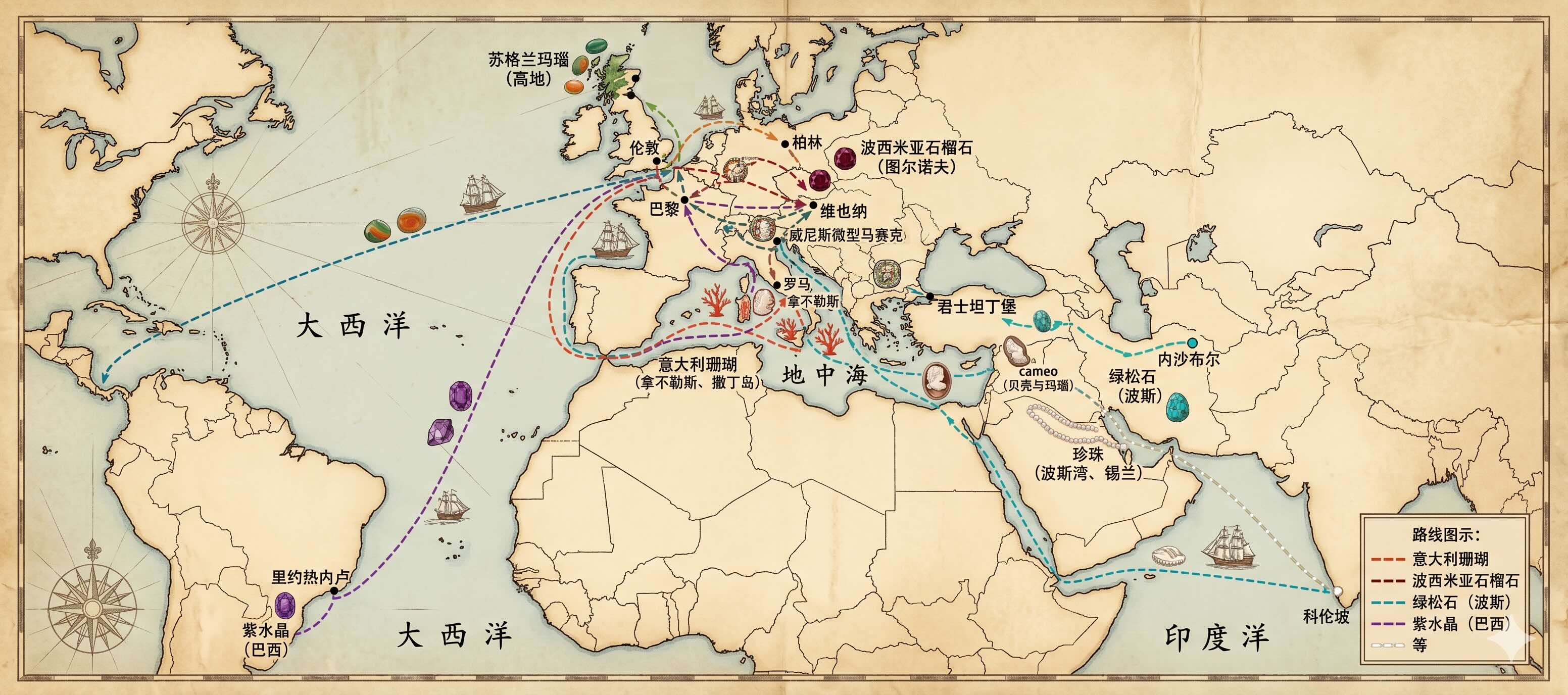 1840年代早期殖民扩张与宝石贸易路线图