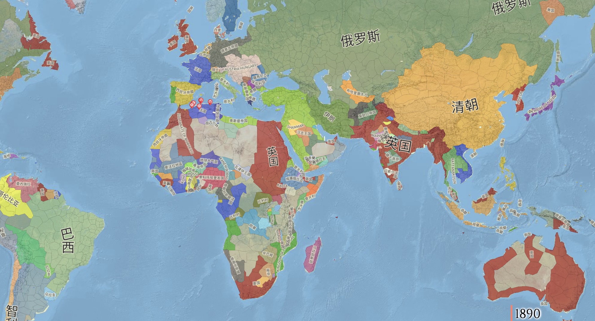 1890年大英帝国时期全球宝石产地与贸易地图